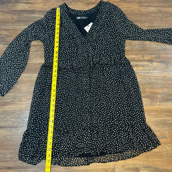 ZARA BLACK RUFFLED POLKA DOT PRINT DRESS WITH BUTTONS SIZE XS - Picture 3 of 15
